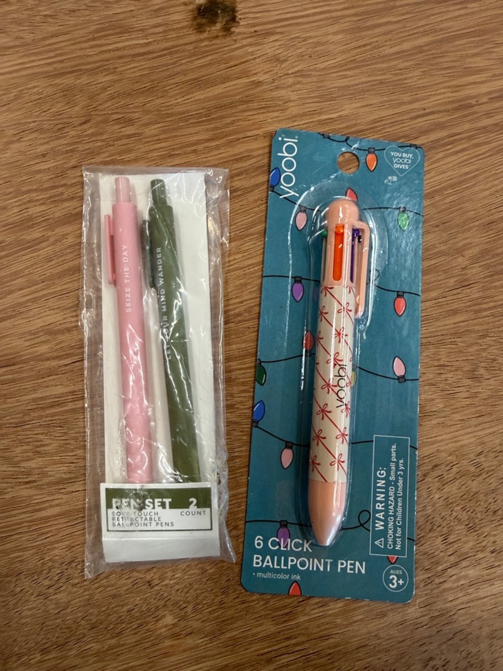 Yoobi 6-Color Click Ballpoint Pen – Peach Body with Red Ribbon Accents